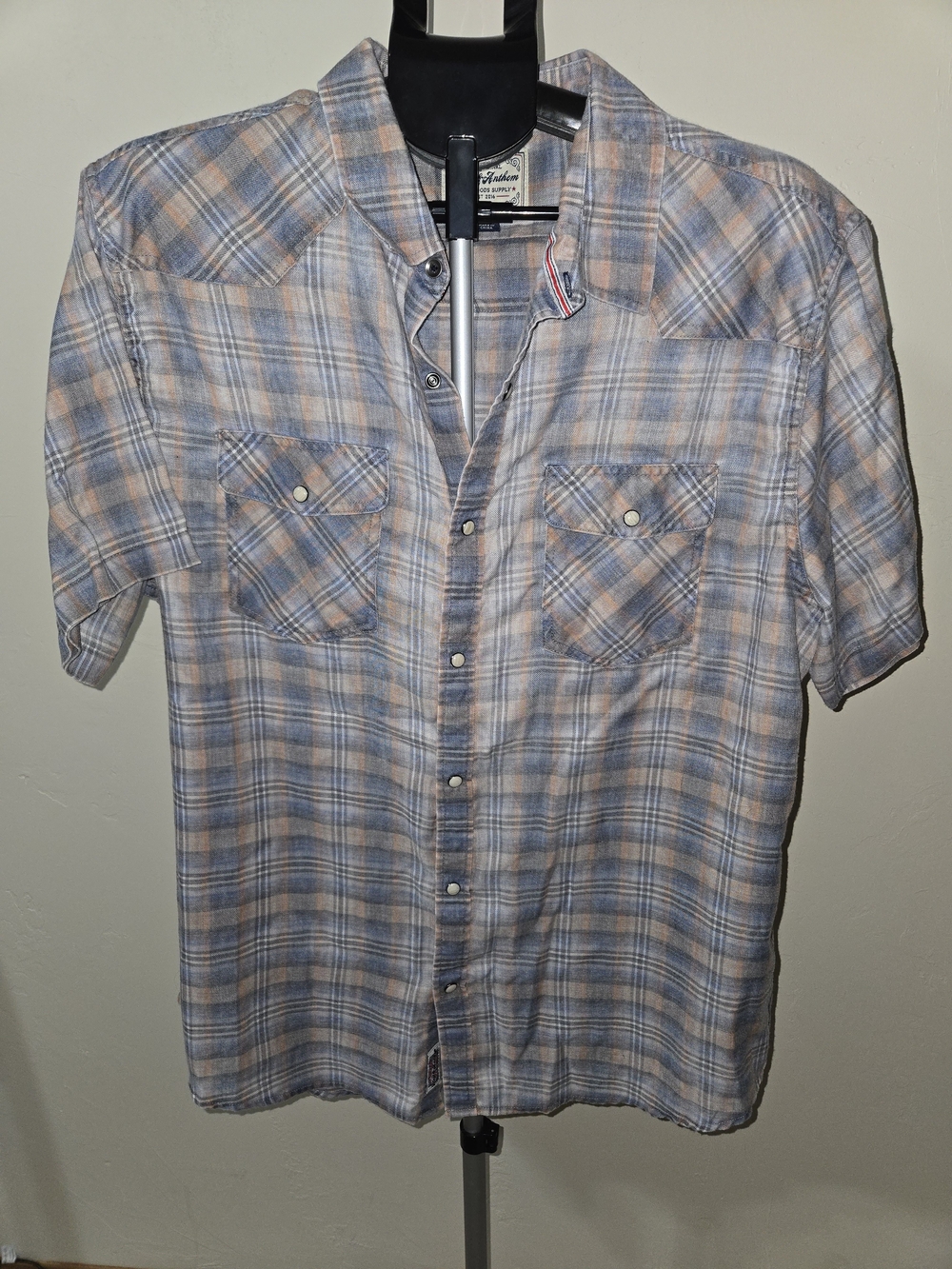 Flag & Anthen Men's Short Sleeve Plaid Shirt XL